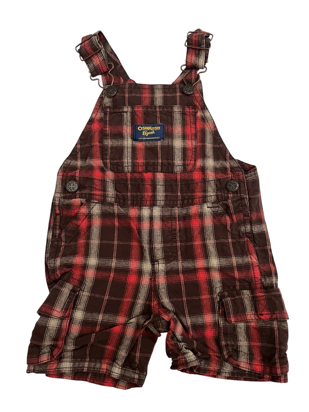OshKosh B'gosh Red and Brown Plaid Shortalls